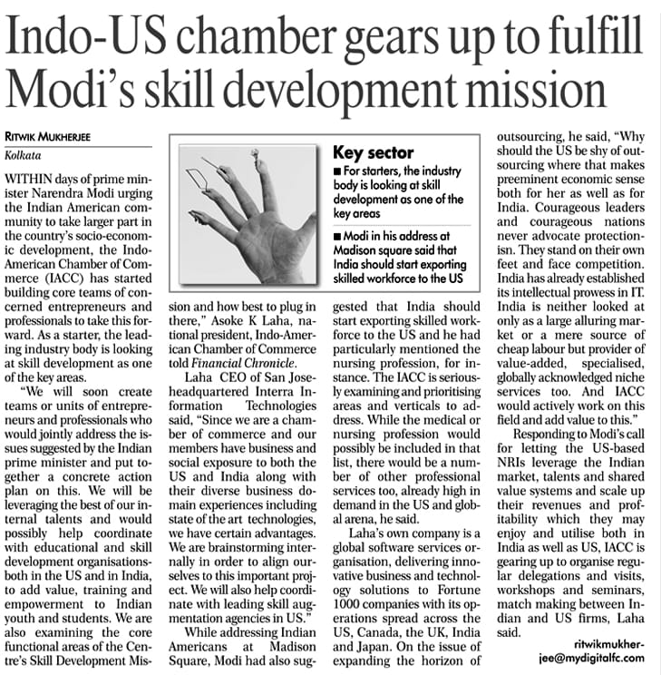 Indo-US Chamber gear up to fulfill Skill Development Mission 