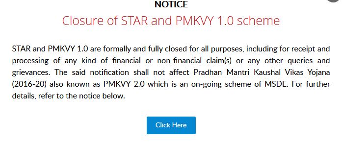 Closure of STAR and PMKVY 1.0 scheme
